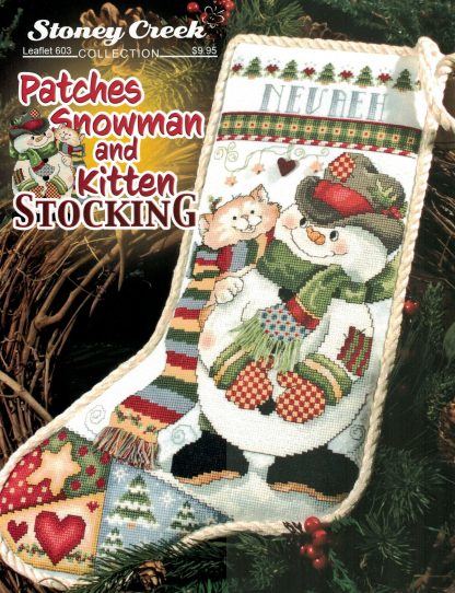 SCL603 Patchwork Snowman and Kitten Stocking cross stitch pattern from Stoney Creek