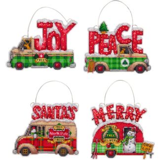 Holiday Truck Ornaments cross stitch kit from Dimensions