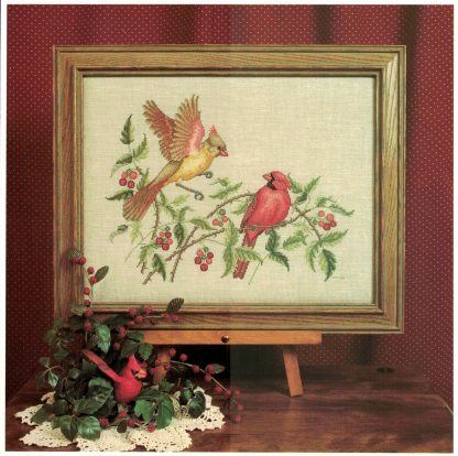 CRW-014 Red Birds & Raspberries cross stitch pattern from Crossed Wing Collection
