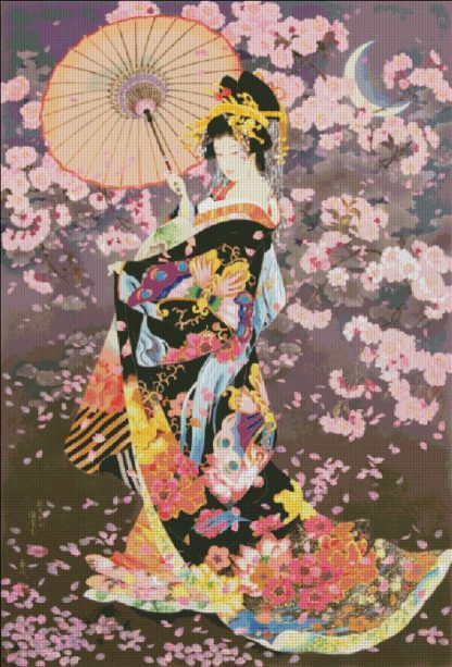 Yozakura cross stitch pattern from Heaven and Earth Designs